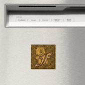 Aimant Monogramme Initiale F Fleur de Pivoine Or Élégant (In Situ (Lave-vaisselle))