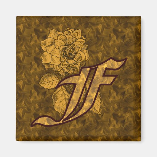 Aimant Monogramme Initiale F Fleur de Pivoine Or Élégant (Devant)