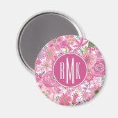 Aimant Monogramme | Je fais Pink Aquarelle Motif Floral (Recto/Verso)
