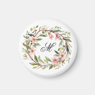 Aimant Monogramme Jolie brindille et couronne Fleur sauva