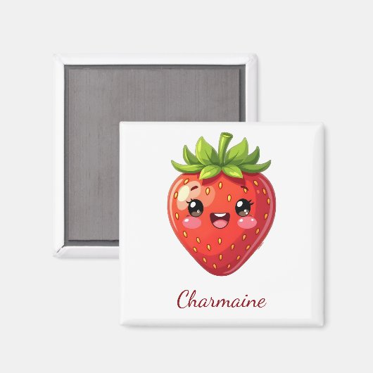 Aimant Monogramme jolie fraise kawaii (Recto/Verso)