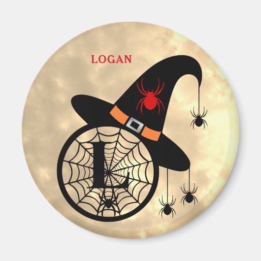 Aimant Monogramme L Halloween Ciel Sorcière Araignées Nom (Devant)