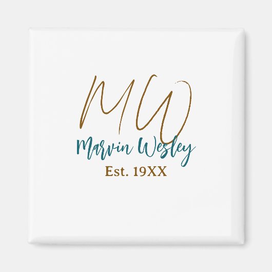 Aimant Monogramme marron bleu turquoise année d'estimatio (Devant)