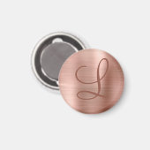 Aimant Monogramme métal brossé Chic Rose or initial (Recto/Verso)