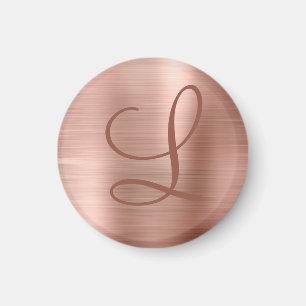 Aimant Monogramme métal brossé Chic Rose or initial