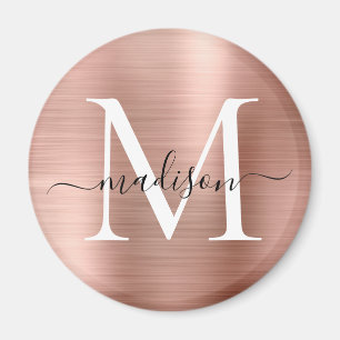 Aimant Monogramme métal brossé Rose moderne or Script