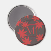 Aimant Monogramme Moderne Feuille d'Érable Rouge Grise (Recto/Verso)
