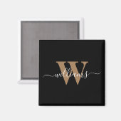 Aimant Monogramme moderne Noir Script Nom initial (Recto/Verso)
