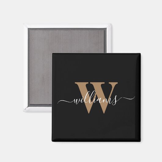 Aimant Monogramme moderne Noir Script Nom initial (Recto/Verso)