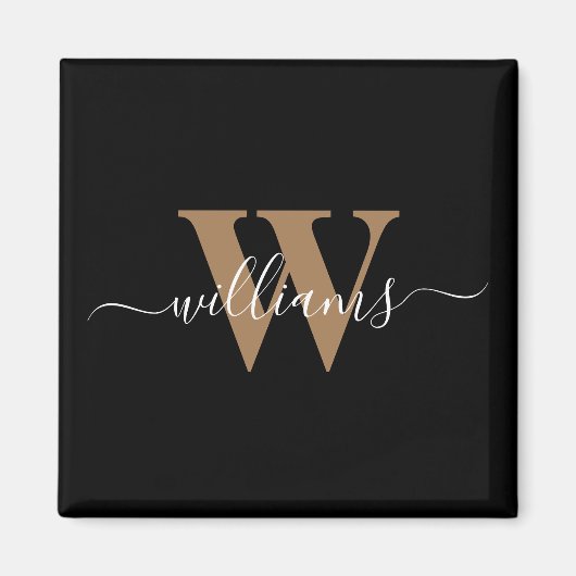Aimant Monogramme moderne Noir Script Nom initial (Devant)