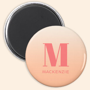 Aimant Monogramme moderne Nom initial Peach Gradient