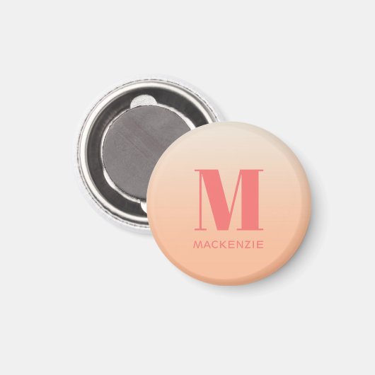 Aimant Monogramme moderne Nom initial Peach Gradient (Recto/Verso)