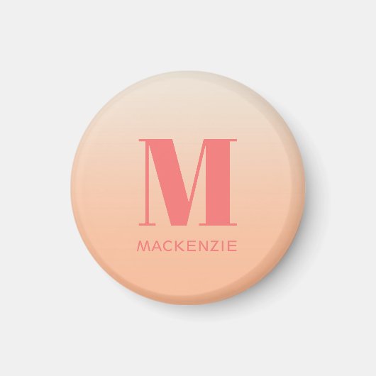 Aimant Monogramme moderne Nom initial Peach Gradient (Devant)