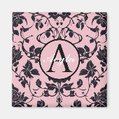Aimant Monogramme moderne Rose rose et noir Damask (Devant)