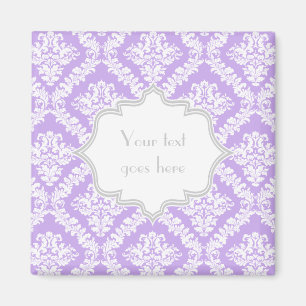 Aimant monogramme moderne violet blanc damassé