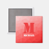 Aimant Monogramme motif de maillage géométrique rouge (Recto/Verso)