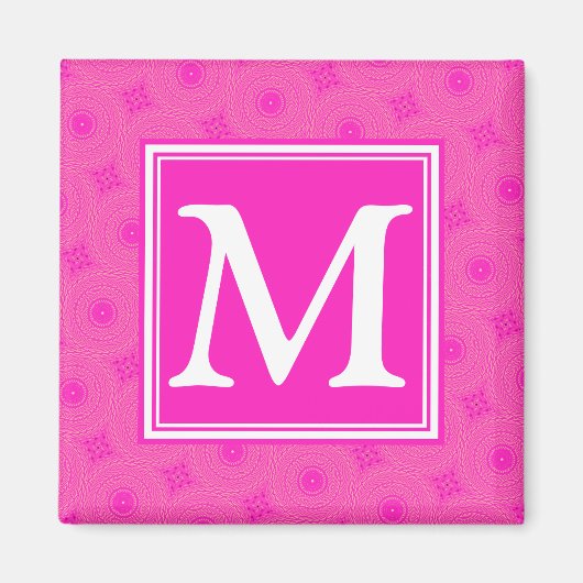 Aimant Monogramme motif rose chaud cercles (Devant)