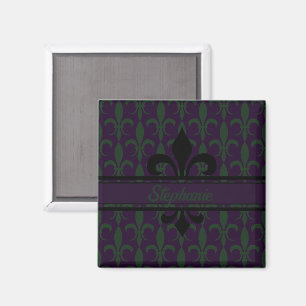 Aimant Monogramme motif Royal violet moderne Fleur de lis