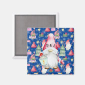 Aimant Monogramme Noël Père Noël Gnome Motif bleu (Recto/Verso)