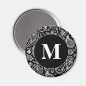 Aimant Monogramme noir et blanc Motif floral Paisley (Recto/Verso)