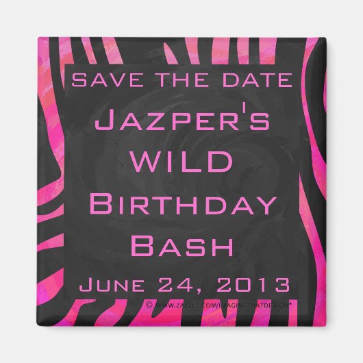 Aimant Monogramme noir et rose chaud Zebra Design (Devant)