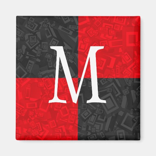 Aimant Monogramme Noir et rouge Conception de bloc 2 pouc (Devant)