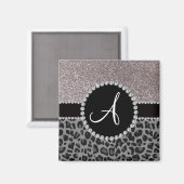 Aimant Monogramme noir léopard argent parties scintillant (Recto/Verso)