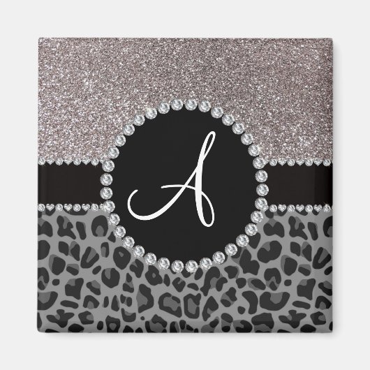 Aimant Monogramme noir léopard argent parties scintillant (Devant)