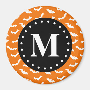 Aimant Monogramme noir Motif de chaume d'Halloween orange