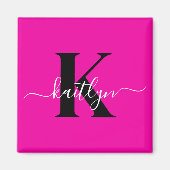 Aimant Monogramme noir rose chaud moderne (Devant)