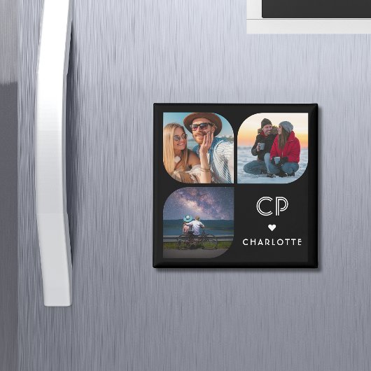 Aimant Monogramme Nom 3 Photo Moderne Simple Tendance