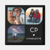 Aimant Monogramme Nom 3 Photo Moderne tendance Simple (Devant)