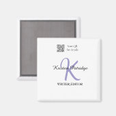 Aimant Monogramme nom écrivain violet modifier code QR en (Recto/Verso)
