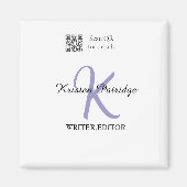 Aimant Monogramme nom écrivain violet modifier code QR en (Devant)