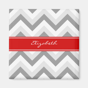 Aimant Monogramme nommé rouge de Chevron de blanc gris d
