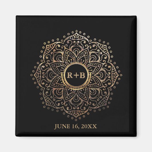 Aimant Monogramme Or Mariage Favor Boho Mandala (Devant)