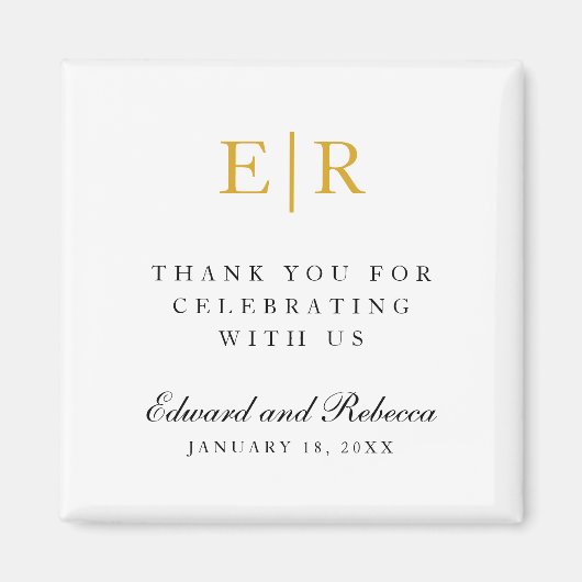 Aimant Monogramme Or Merci Élégant mariage Faveur (Devant)