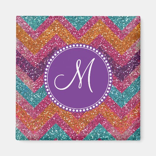 Aimant Monogramme Parties scintillant Chevron rose violet (Devant)
