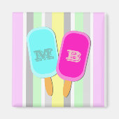 Aimant Monogramme Pastel Stripes et Popsicles (Devant)
