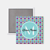 Aimant Monogramme personnalisé Aqua Cupcake (Recto/Verso)