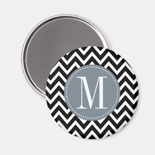 Aimant Monogramme personnalisé gris et noir Chevron (Recto/Verso)