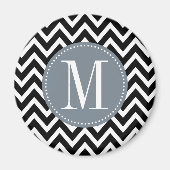 Aimant Monogramme personnalisé gris et noir Chevron (Devant)
