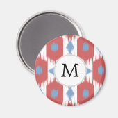 Aimant monogramme personnalisé Ikat rouge et bleu (Recto/Verso)
