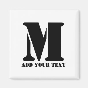 Aimant Monogramme personnalisé noir texte moderne personn