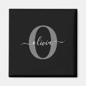 Aimant Monogramme personnalisé Nom de script noir blanc g (Devant)