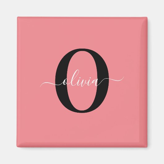 Aimant Monogramme personnalisé Nom de script noir blanc r (Devant)