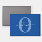 Aimant Monogramme personnalisé Nom du script Bleu Blanc (Recto/Verso)