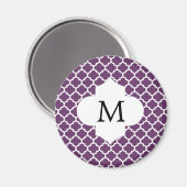Aimant Monogramme personnalisé Quatrefoil violet et blanc (Recto/Verso)