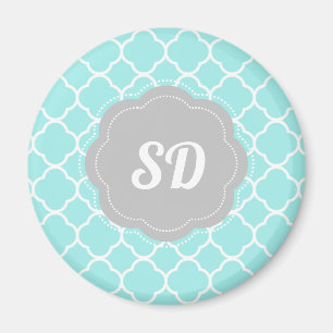 Aimant Monogramme personnalisé Turquoise clair