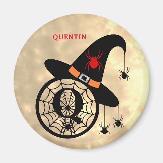 Aimant Monogramme Q Halloween Ciel Sorcière Araignées Nom (Devant)